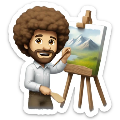 Bob Ross drawing a painting sticker