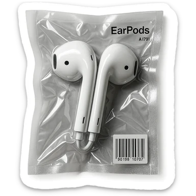 white EarPods headphones, glossy and puffy sticker