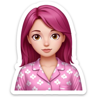 A beautiful, burgundy haired girl wearing pink pajamas sticker