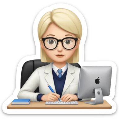 white Teacher  working at computer sticker