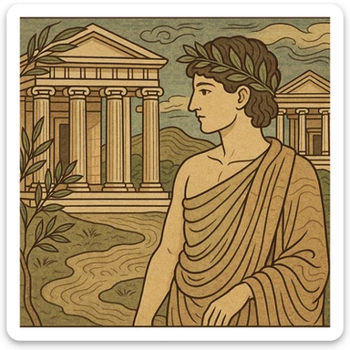 ancient Greece with marble columns, olive wreath, classic architecture in ukiyo-e style sticker