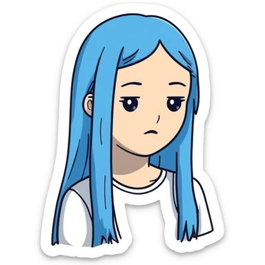 Beautiful white female - very long straight blue hair- heartbroken sticker