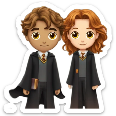 harry potter with ron weasley and hermoine granger sunset in background sticker