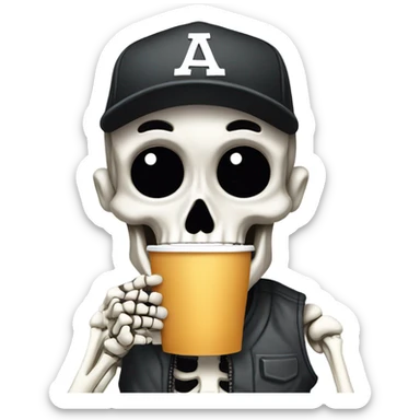 Skeleton with coffee and baseball hat  sticker