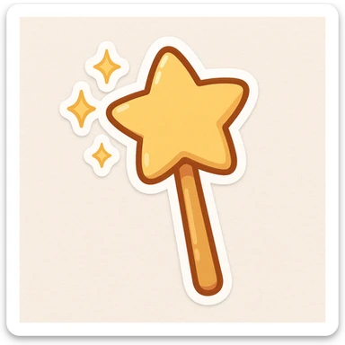 cartoon-style magic wand with a golden star at the tip, sparkling, chibi stickers style sticker
