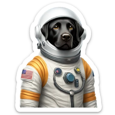 Black labrador retriver in a space suit sticker