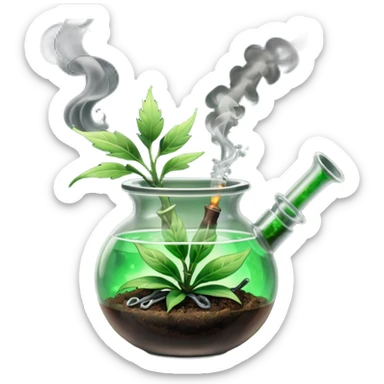 A bong with a freshly packed bowl that is lit and smoking  sticker