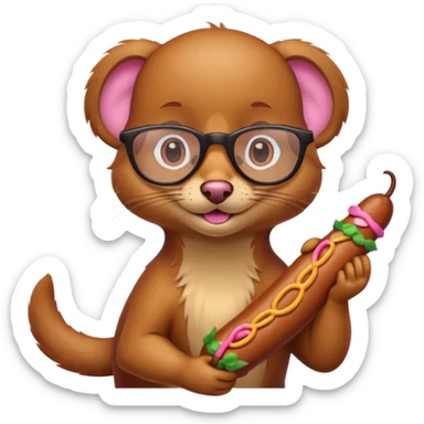Weasel with glasses and wiener sausage in his hand sticker