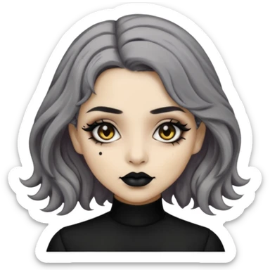  Beige olive skin  grey wavy hair black lips amber eyes goth girl sticker