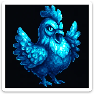 Make the magical fire chicken blue, keep pixel art style. Maintain pixel art characteristics and color palette but change the fire chicken to blue. sticker