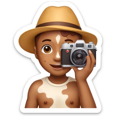 A cute emoji with vitiligo birthday with a camera  sticker