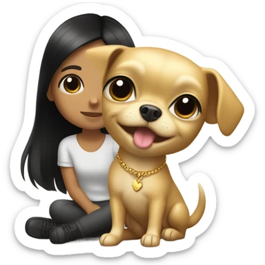 Black-hair little girl with gold chihuahua  sticker