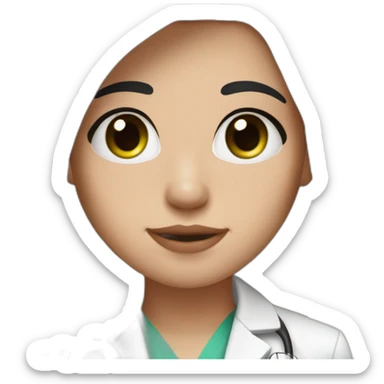 doctor, black long hair, girl, white skin, straight hair, freckles, green-brown eyes, pink lips sticker