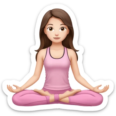 brunette girl with long hair and light brown eyes practicing yoga dressed in light pink sticker