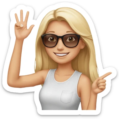 blonde long hairwoman driving car. one hand up Happy face confidence sticker