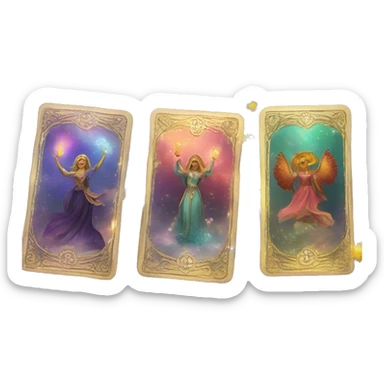 3 tarot cards floating with sparkles around them sticker