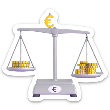 balance scale with Euro symbol on plates against safe with large wheel background sticker