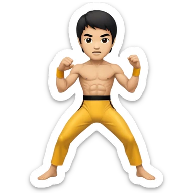 Cinematic Realistic Bruce Lee Pop Culture Emoji, featuring a dynamic portrayal of the legendary martial artist rendered with crisp detail and energetic lighting. sticker
