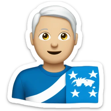 Un humain qui porte un tee-shirt bleue avec écrit nz dessus qui tient un drapeau bleu avec écrit nz dessus qu'il soye heureux et des étoiles autour de lui sticker