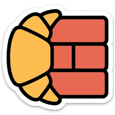croissant merged into a brick, color outline icon style sticker