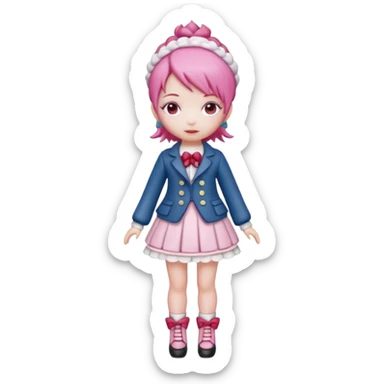 Isolated detaile illustration of the most modern raspberry torte doll figurine full body with pink hair sticker