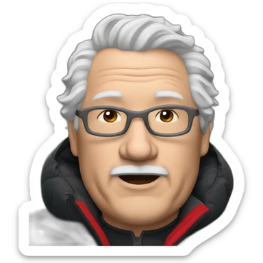 old white man overweight with black and red supreme north face puffy jacket  upper body bust sticker