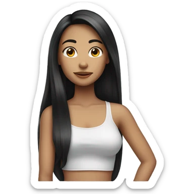 girl, long hair, front hair, black hair,  sticker