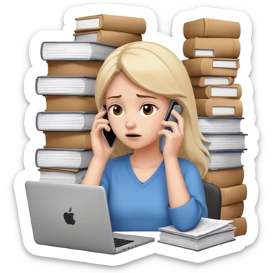 girl with a lot of phone calls and work sticker