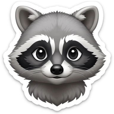Cinematic-Noble-Raccoon-Portrait-Emoji – Poised and confident, with a sturdy build and a beautifully textured fur of silver-grey accented by dark black facial markings, deep-set, cute big black eyes, simplified yet sharp and sophisticated zoom out to show shoulders sticker
