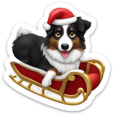 Black tri Australian shepherd in Santa’s sleigh sticker