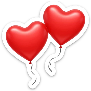 2 red heart-shaped balloons on a white background sticker