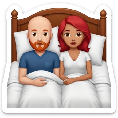 White Bald man with red beard and Hispanic woman in bed sticker