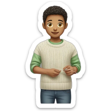 Mixed race boy knitting a shirt sticker