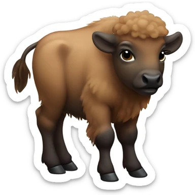 Baby bison calf fluffy sticker