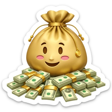 Luxury 3D emoji, overflowing money bag, stacks of cash, premium lighting, rich glossy look, ultra clean, transparent background


 sticker