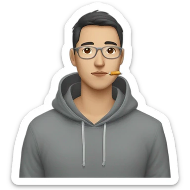 kazakh guy big lips with glasees in a grey hoody, smokes sigarete sticker