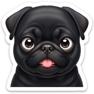 Cinematic Comical Black Pug Portrait Emoji, Head tilted dramatically with an exaggeratedly amused expression, featuring a sleek black coat with a glossy finish, wide, expressive dark eyes filled with playful disbelief, Simplified yet hilariously expressive features, highly detailed, glowing with a slightly sassy glow, high shine, dramatic yet playful, stylized with an air of cheeky mischief, bright and endearing, soft glowing outline, capturing the essence of a spirited and over-the-top companion, so meme-worthy it feels like it could side-eye its way into internet fame instantly! sticker