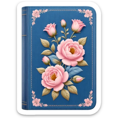 an old vintage romance book with an old cover in light pink and denim blue sticker