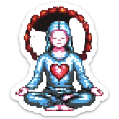 Person is meditating and his heart is glowing and shining sticker