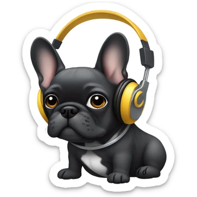 Grey hairs under chin all Black less white Brindle French bulldog wearing headphones sticker