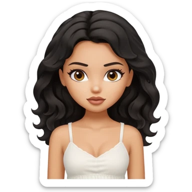 a pretty bratz tan girl with wavy black hair wearing a white cami top. Skintone is tan sticker