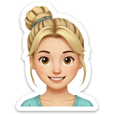 Happy Woman with bad acne, hair in messy bun sticker