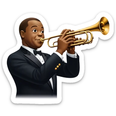 Icon for Jazz Music: collage of Louis Armstrong with his trumpet and Glenn Miller with his orchestra. Silhouettes of musicians, brass instruments, and musical notes. The design should convey the classic, smooth vibe of jazz. Transparent background. sticker
