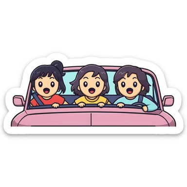 3 dark haired girls singing in a car sticker