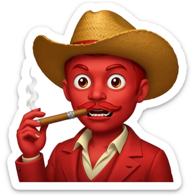 Diablito de cara roja con un cigarro pero el cigarro en la boca y menos humanoide sticker