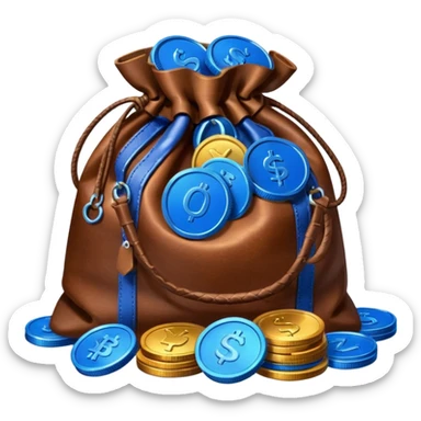 leather bag on top of blue coins stack sticker