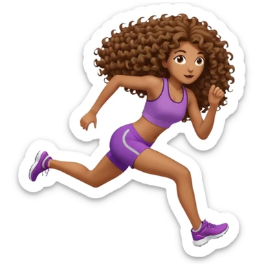 Treino de corrida feminino morena cacheada cabelos cumpridos caindo nas costas sticker