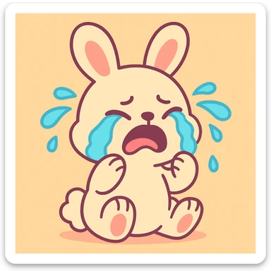 crying baby rabbit, soft pastel cartoon style sticker
