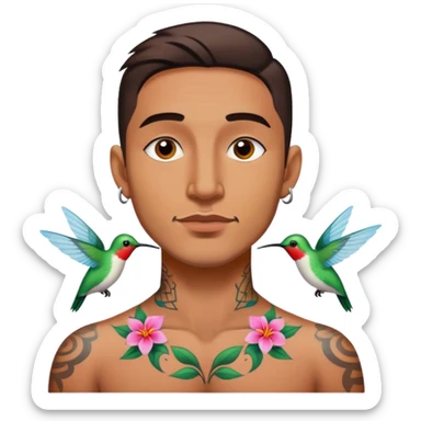 Man with hummingbird neck tattoo sticker