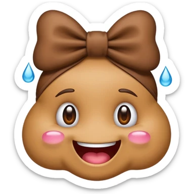 Emoji I phone Type, happy poo with tears a bow on the head sticker